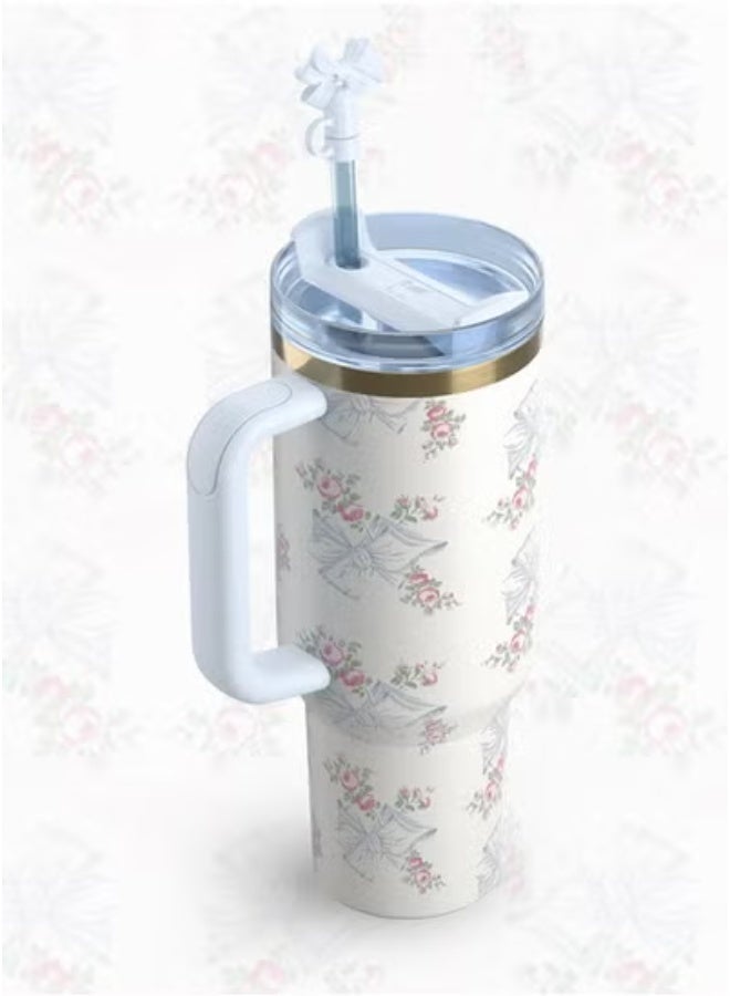 Stanley Love Shack Fancy H2.0 Flow State 40oz Rosa Beaux Blue Tumbler, Stainless Steel Vacuum Insulated Quencher with Lid ,Straw and Stopper in Elegant Gift-Ready Packaging, Keeps Drinks Cold for Hours - Image 1